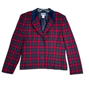 Pendleton Blazer Womens 12 Red Green‎ Tartan Plaid Wool Blend Preppy Academia